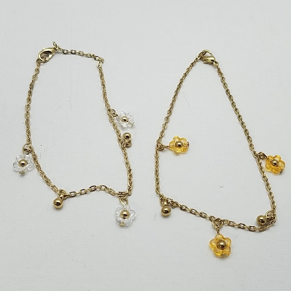 Gold Tone Ankle Or Wrist Bracelet 9" Flower